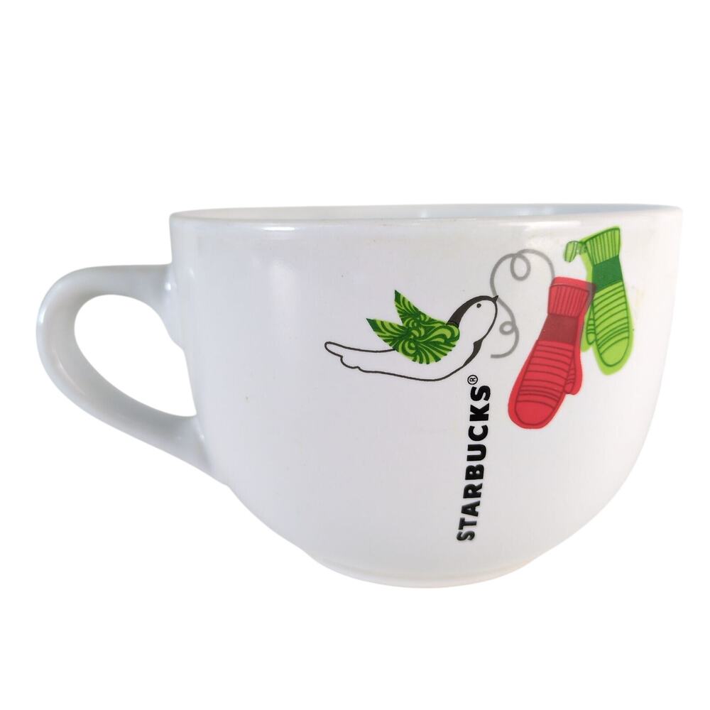 2011 Starbucks Holiday Large 21.9oz White Ceramic Mug‎ Cup Bowl Dove Mittens